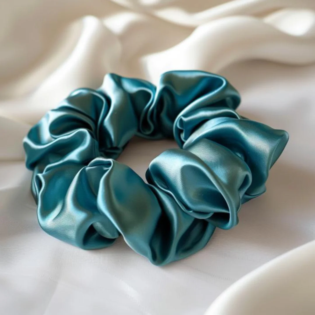 Mulberry Silk Scrunchies 3 pack. ( Colors - Teal, Rose taupe, Silver grey) - Image 5