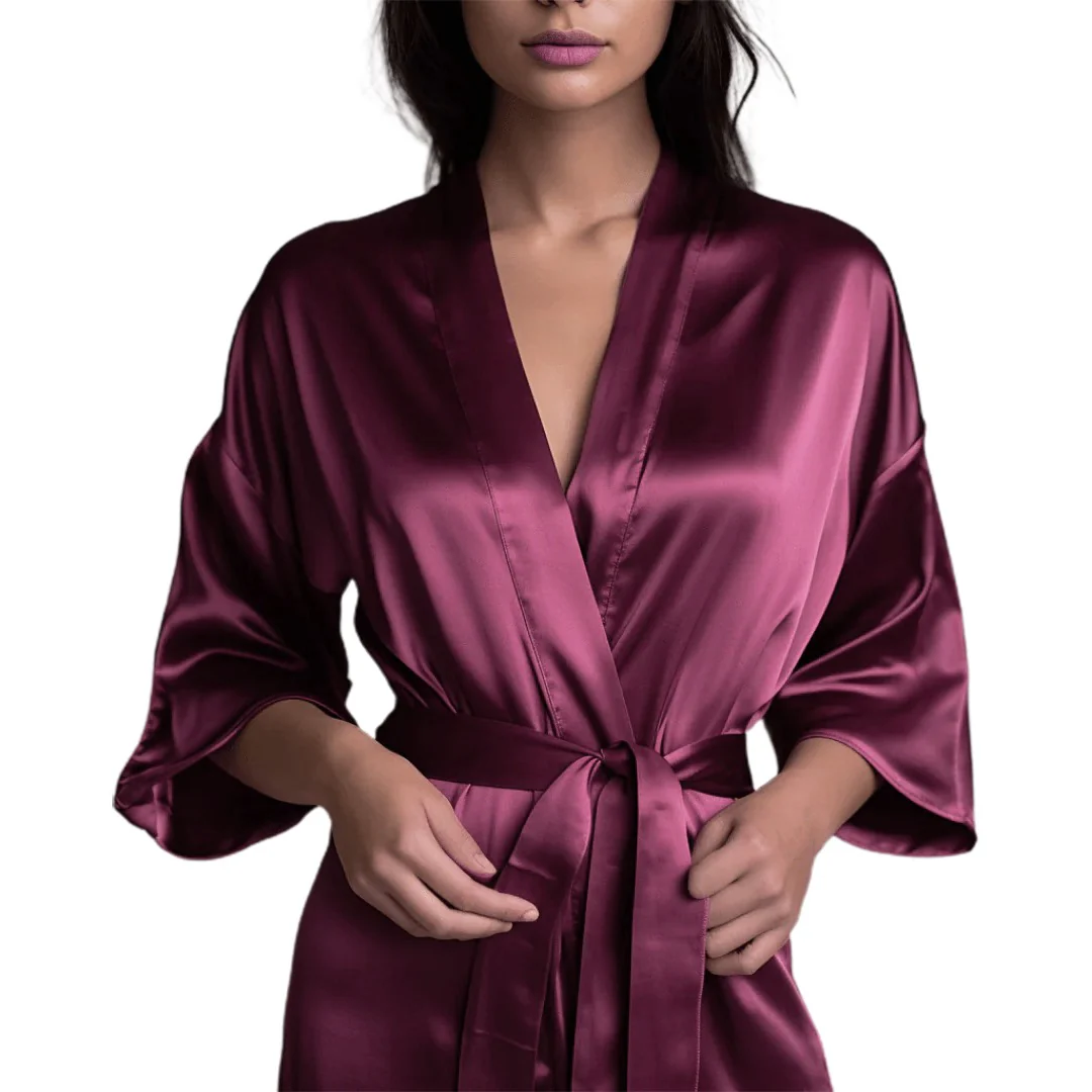 Satin Elastic Fitted Sheet & Satin Robe Combo - Image 36
