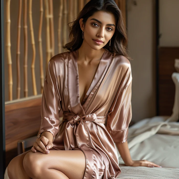Satin Elastic Fitted Sheet & Satin Robe Combo - Image 53