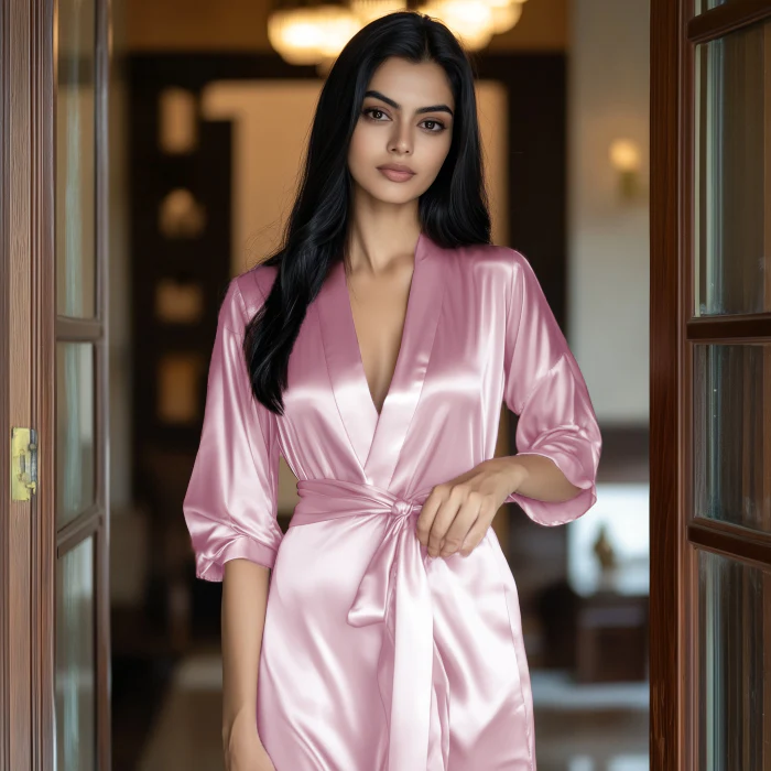 Silky Babydoll Belted Kimono Robe - Image 14
