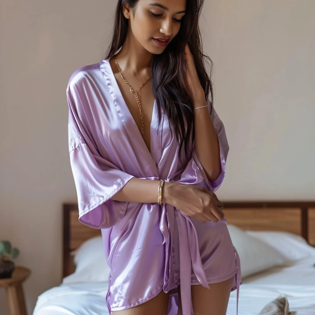 Silky Babydoll Belted Kimono Robe - Image 67