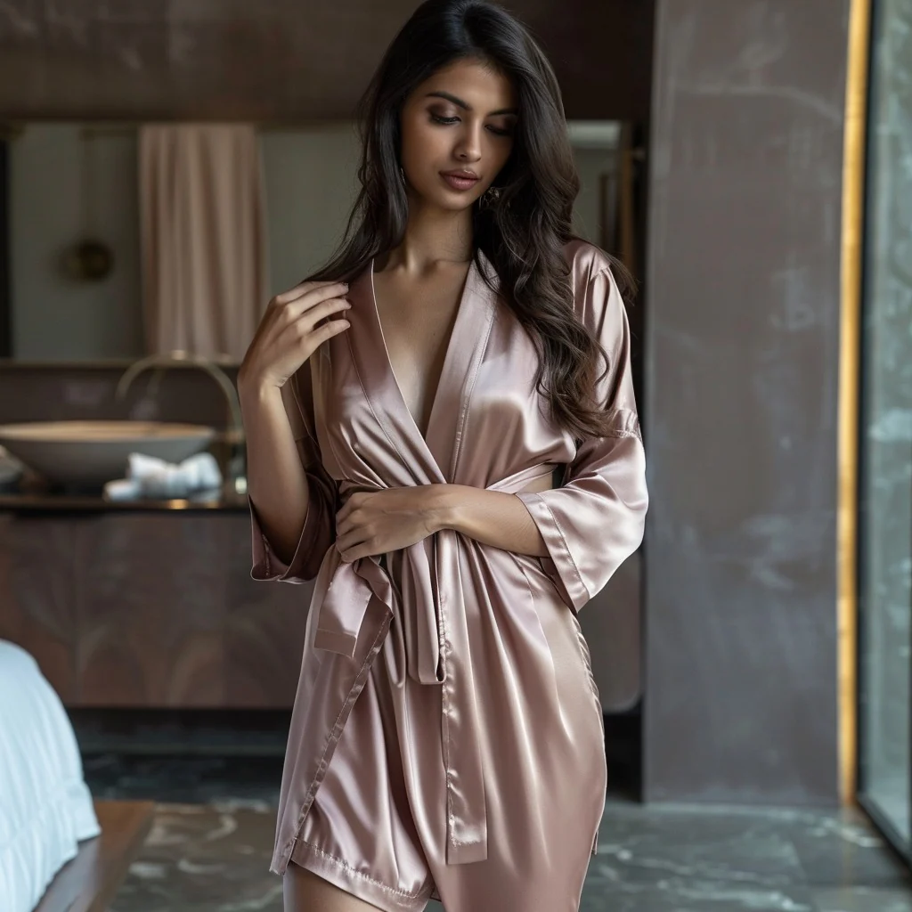 Silky Babydoll Belted Kimono Robe - Image 74