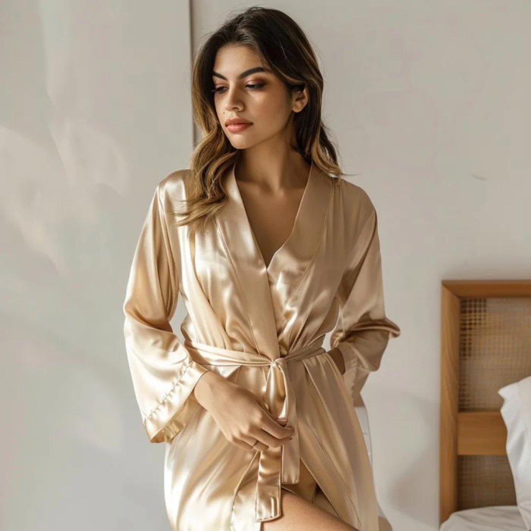 Silky Babydoll Belted Kimono Robe - Image 89